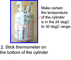 Stick thermometer on the bottom of the cylinder